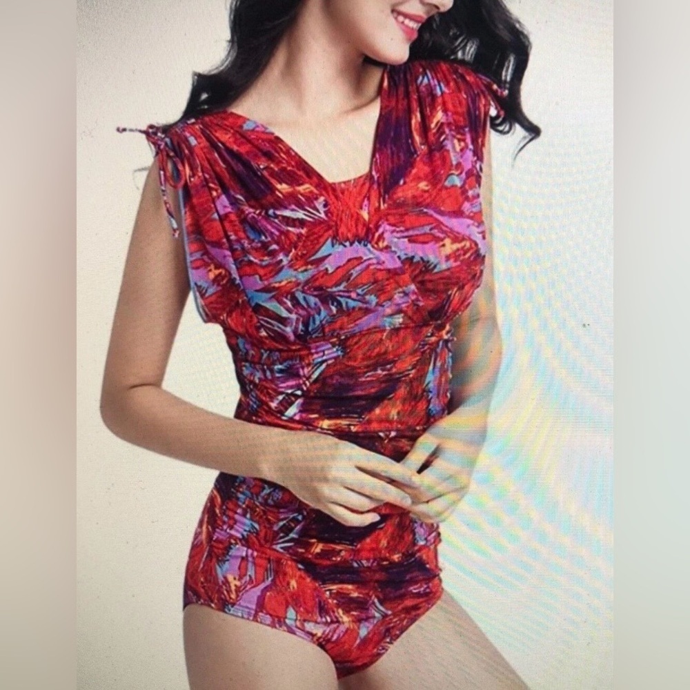 NWT BEIMI Mastectomy SWIM 1 Piece Bathing Suit Size Large Ruched Draped Neck